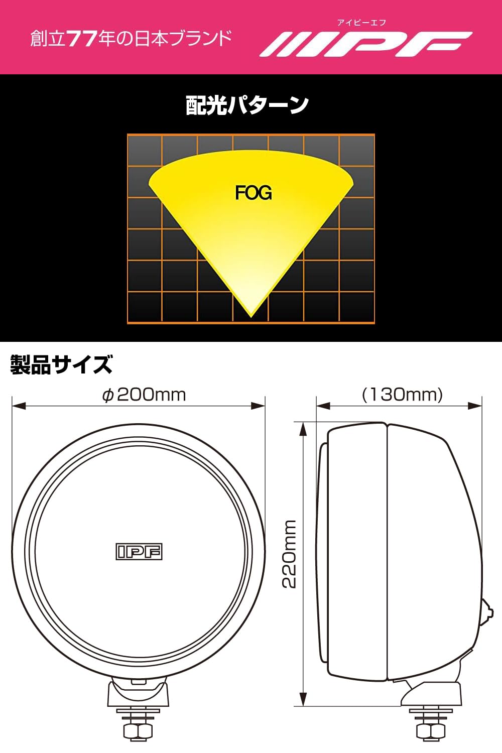 Amazon | IPF フォグランプ ハロゲン H3 丸形 直径200mm 12V用 1個入