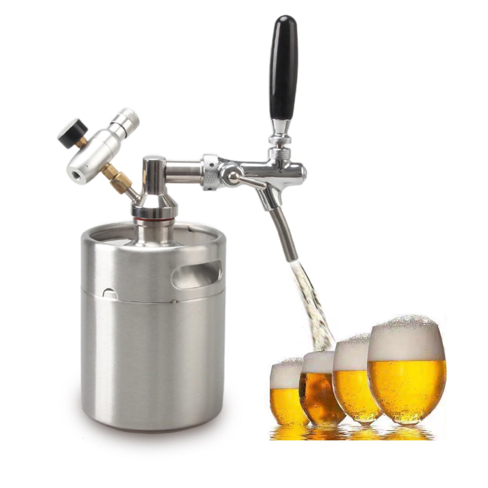 CJYSHOP Portable Beer Dispenser Pressurized Mini Beer Keg Growler 70 oz Pressurized Growler Tap System 60 psi CO2 Regulator Beer Keg Kit Keeps Beer Fresh Stainless Steel (2L)