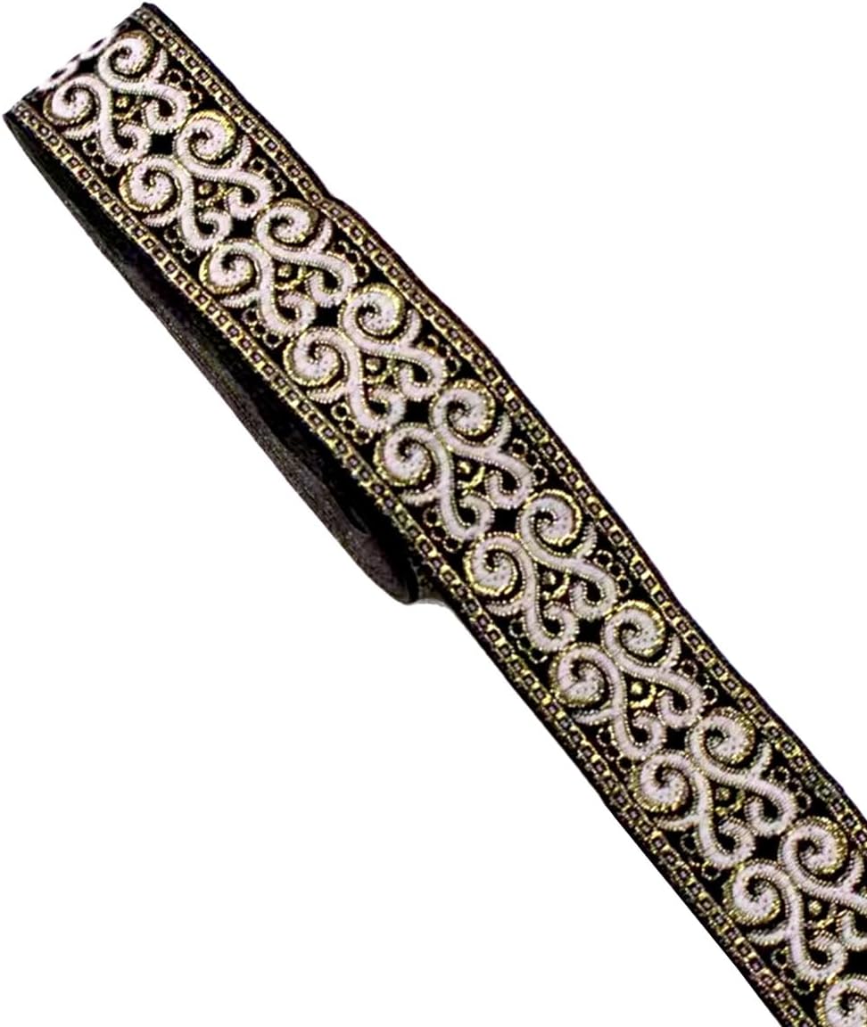 Palmette Patterns Jacquard Ribbon Woven Fabric Ribbons Fabric Trim Fringe for Apparel Accessories Embellishment Straps Belts Collars Width 1.3inch by 7.6yards (Purple)