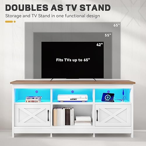 Miniatura 6 de YITAHOME Soporte de TV para televisores de 65 pulgadas, centro de entretenimiento con armarios de almacenamiento, toma de corriente y luz LED,