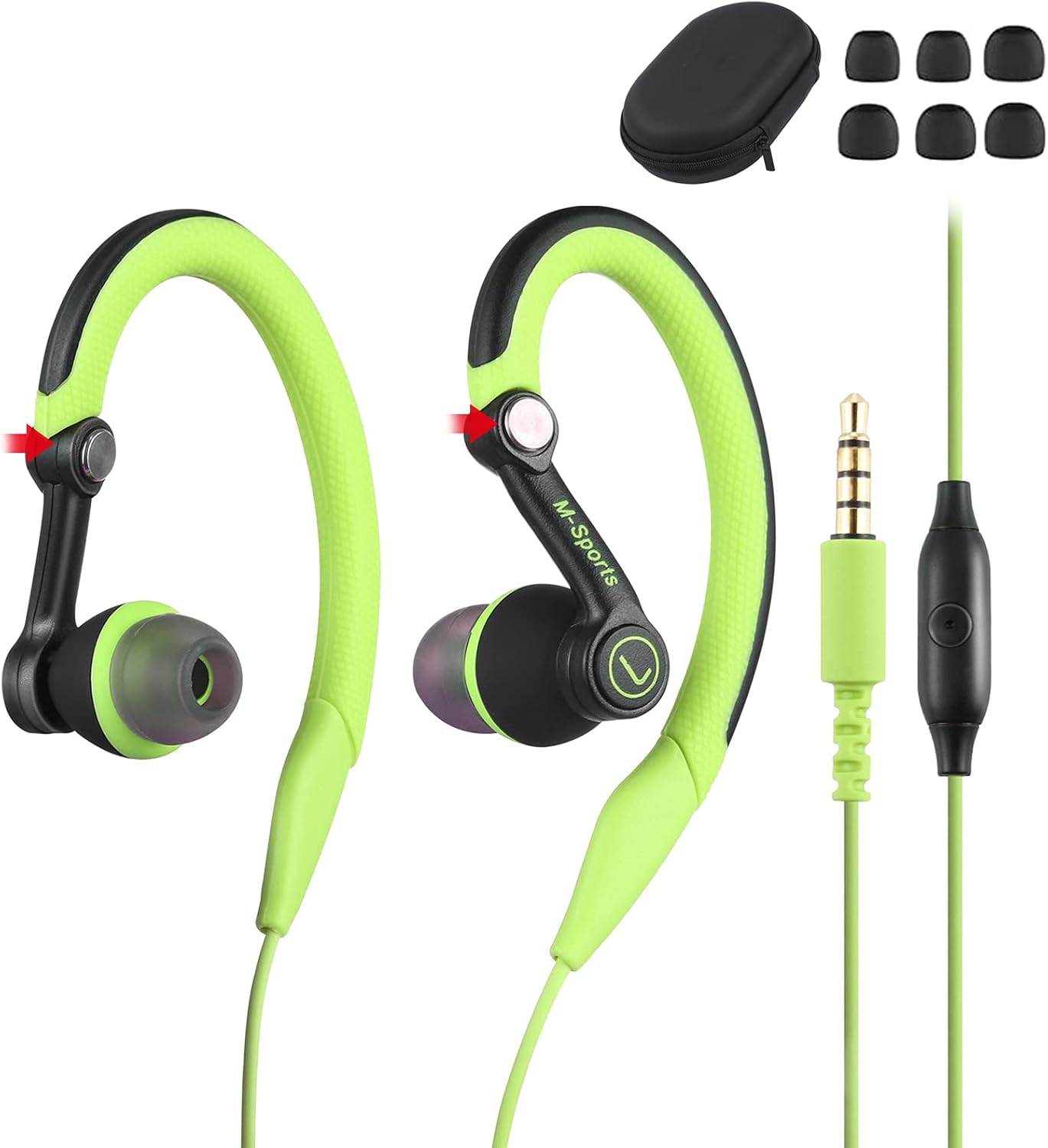 Sport Running Earbuds, Wired Over Ear in-Ear Earbuds, Earhook Earphones, Headphones with Microphone for iPhone iPod Android Phone (Green)
