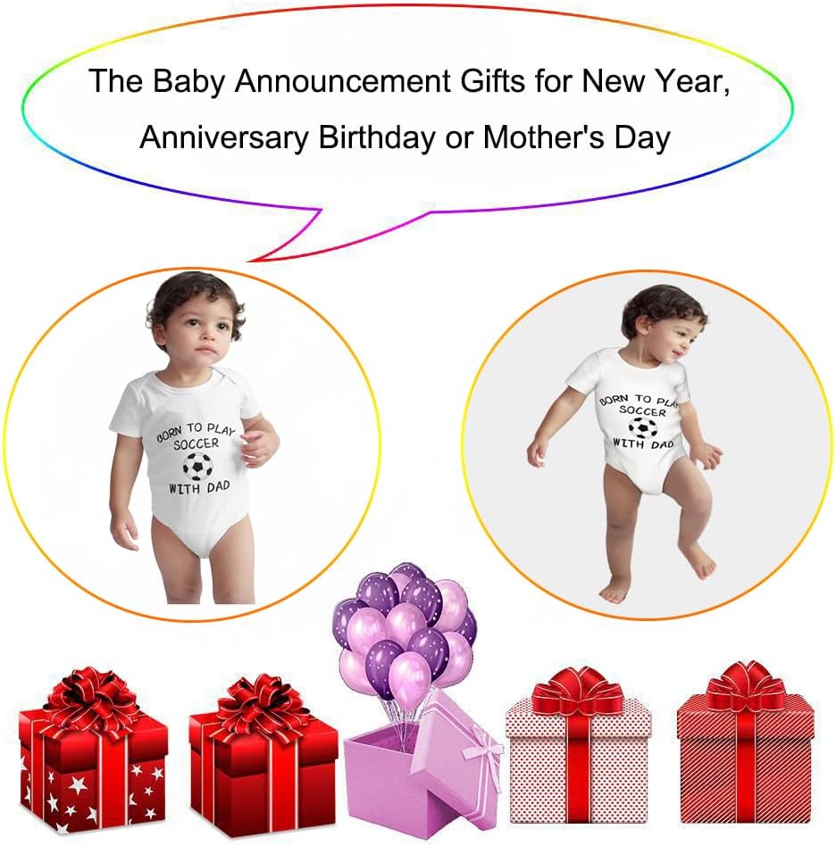 Born to Play Soccer with Dad Bodysuits, Funny Baby Clothes, Cool Boys Girls Infant Cotton Romper Outfits 0-24 Months - Image 5