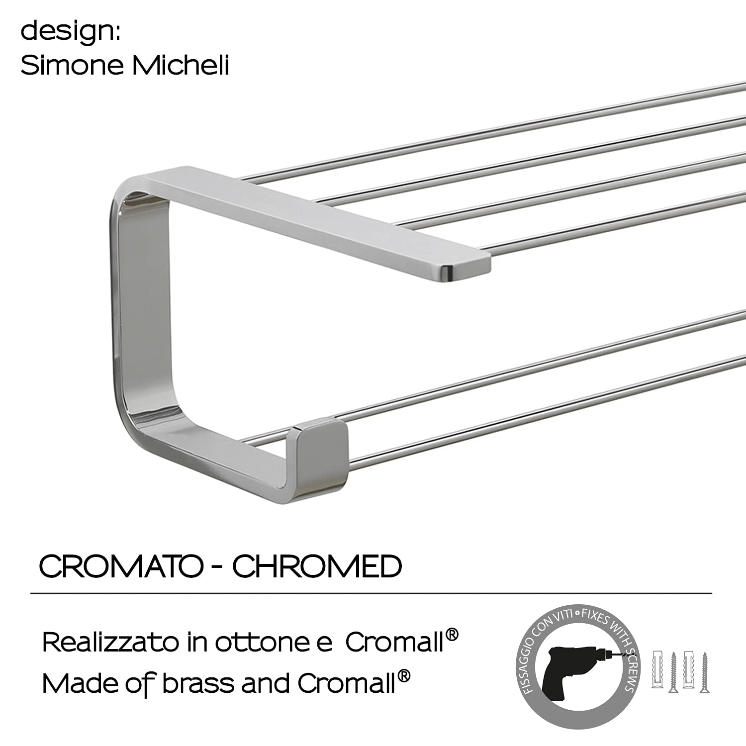 Gedy Outline Mensola Bagno portasciugamani Doppia, Misure e Peso Prodotto: 14X50X26 CM & 2,065 kg, Mensola da Muro in Ottone, Cromall®, Finiture Cromo, Design Simone Micheli, 15 Anni di Garanzia
