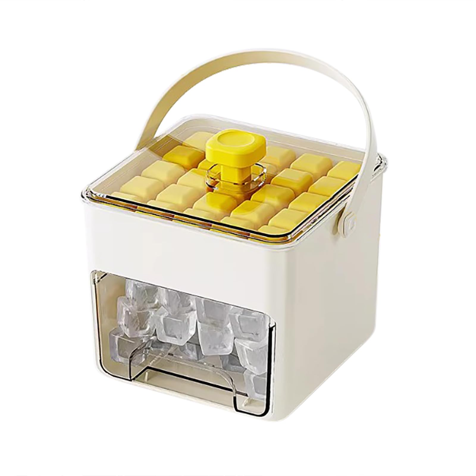 Ice Cube Maker Easy Press Ice Maker Machine Counter Top Release All Ice Cubes in One Second, 48 Ice Cube Tray Storage Box with Handle, Ice Tongs & Basket, ice Machines for Home/Office/Bar