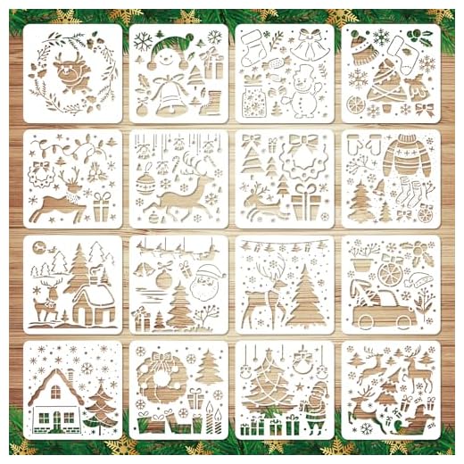 16pcs Pochoirs de Noël pour l'Artisanat, Pochoirs de Noël Réutilisables pour la Peinture Bonhomme de Neige Père Noël Pochoir Joyeux Noël pour la Peinture Fabrication Artisanale (Style 1)