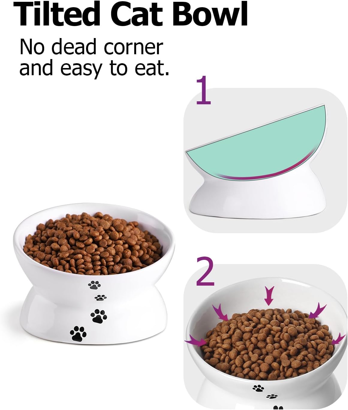 Elevated Tilted Ceramic Cat Bowl for Flat-Faced Pets