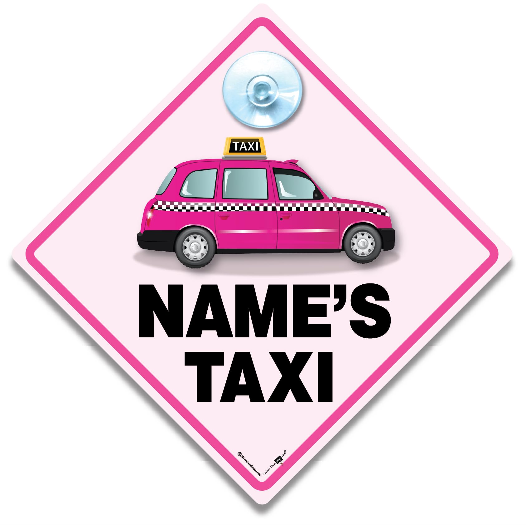 Personalised Pink Taxi Car Sign, Custom Cab Sign with Name, London Cabbie, 14cm