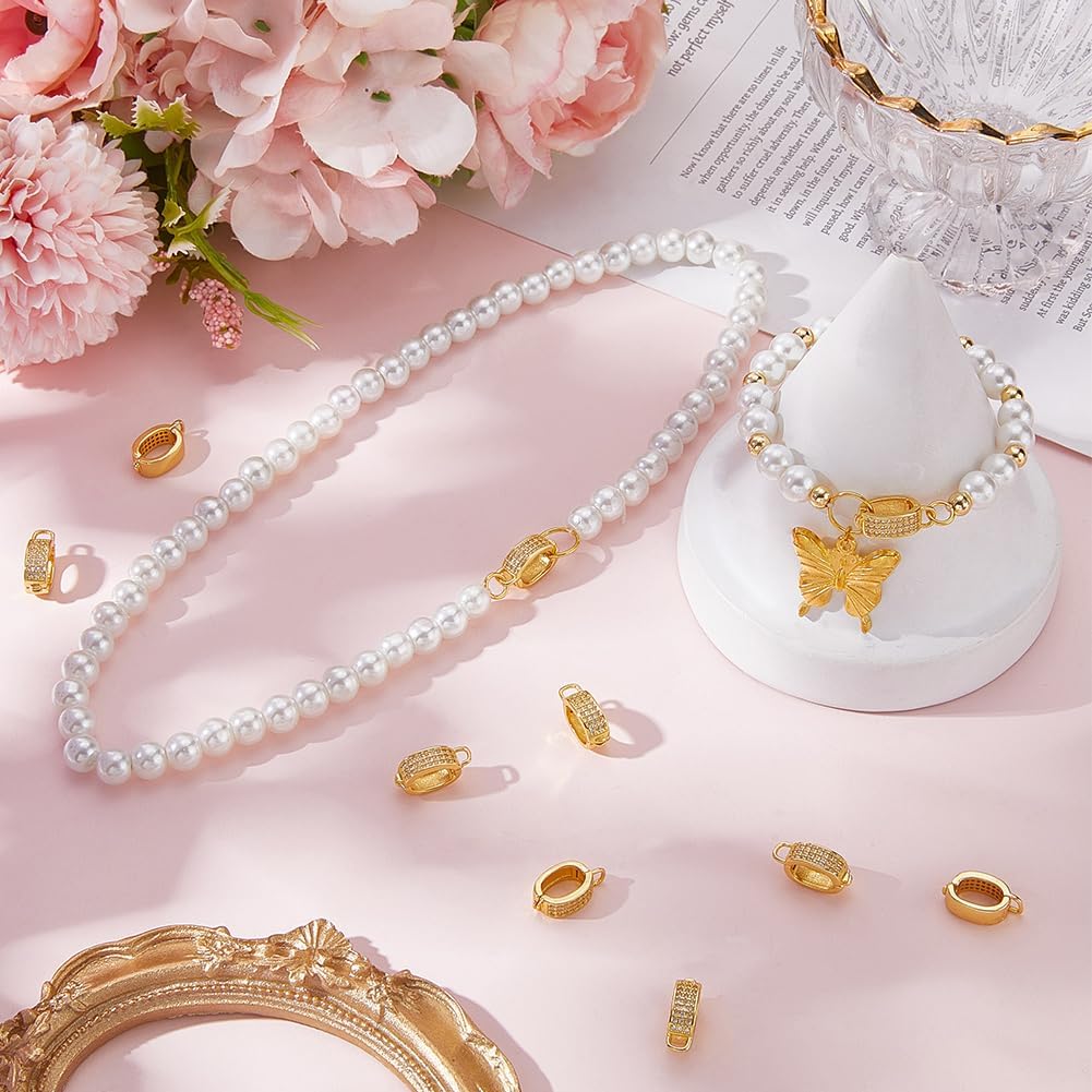 Beebeecraft 1 Box 10Pcs Cubic Zirconia Pendant Bails for Necklaces 18K Gold Plated Pinch Clip Bail Clasp Connector for Pendant Charm Connection