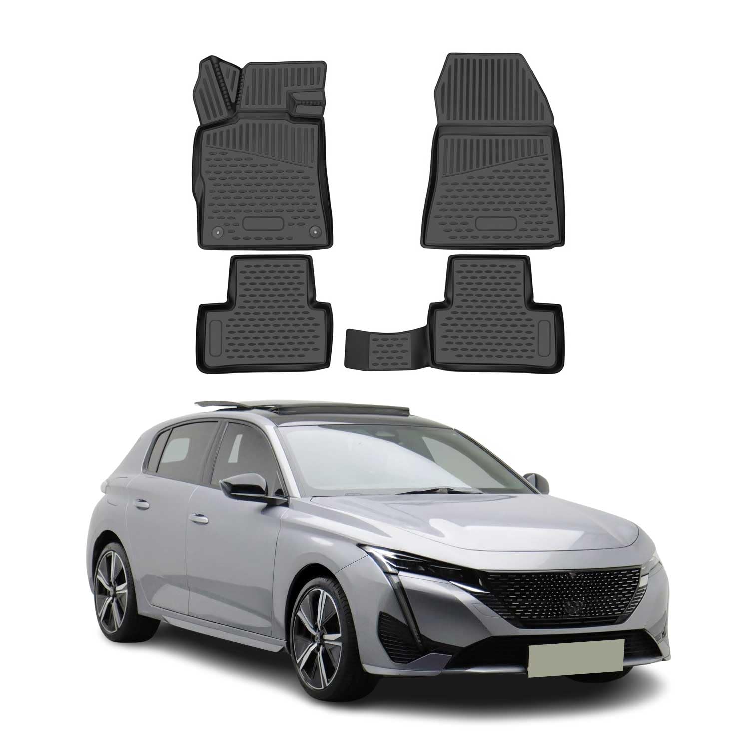 OMAC Peugeot 308 Hatchback 2021-2026 Custom Fit Black Rubber Car Floor Mats