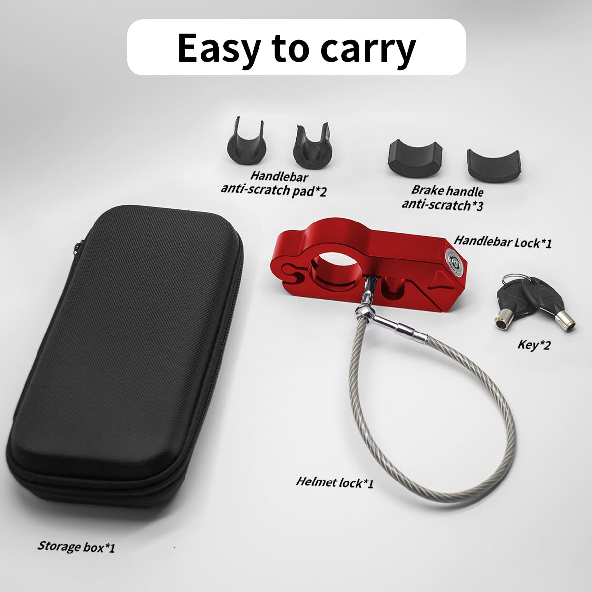 Combo de bloqueo de casco de motocicleta y manillar, bloqueo de freno antirrobo para manillares de 1.3 a 1.5 pulgadas, para todos los triciclos de bicicleta, ATV y scooter (rojo)