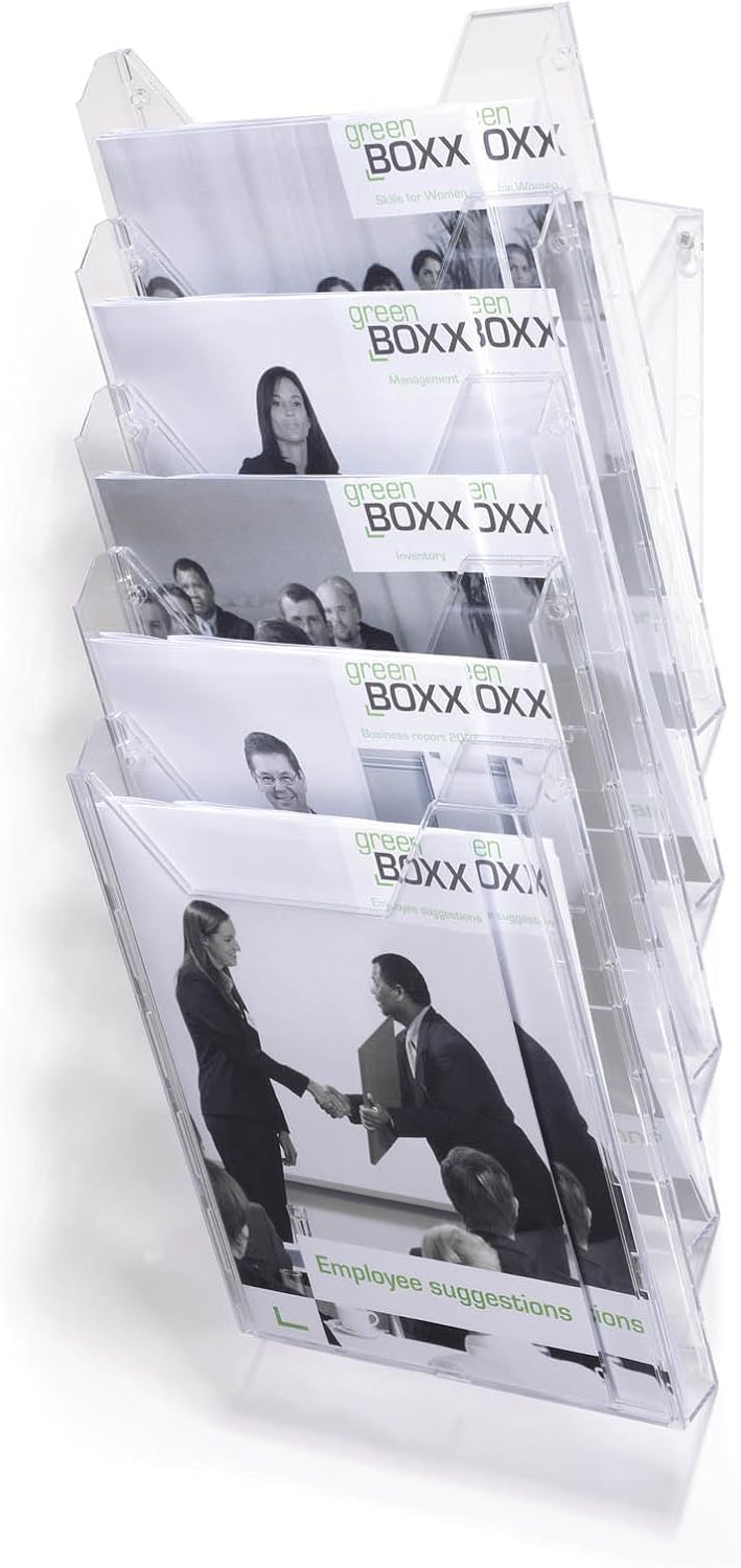 Durable 858619 - Combiboxx A4 Set XL, set di 5 vaschette porta dépliant da f.to A4 fino a f.to di 311x240 mm, da tavolo e da parete, trasparente