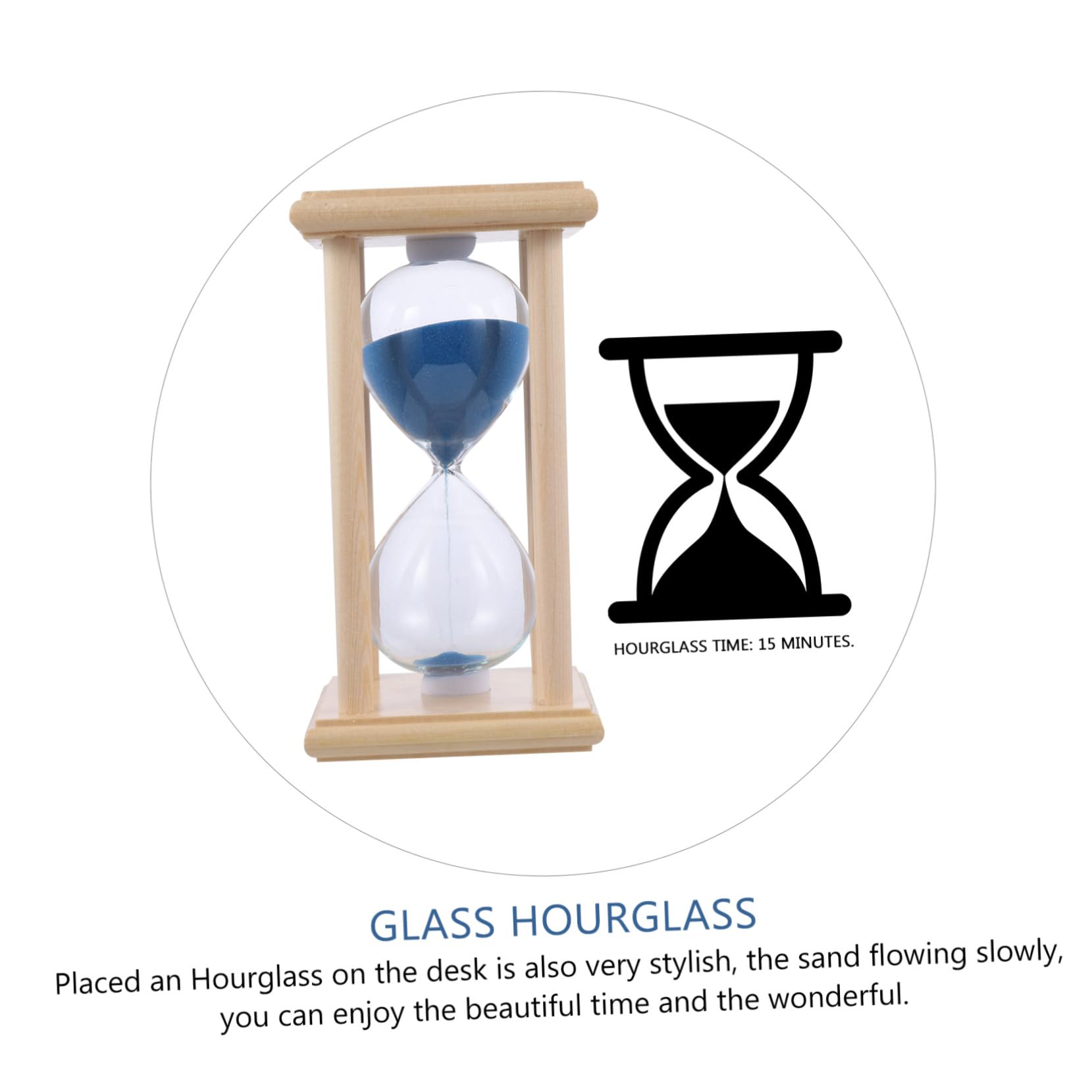 Reloj de Arena de Madera y Vidrio de 15 Minutos, Temporizador de Escritorio para Yoga, Adorno para Hogar y Obsequio de Año