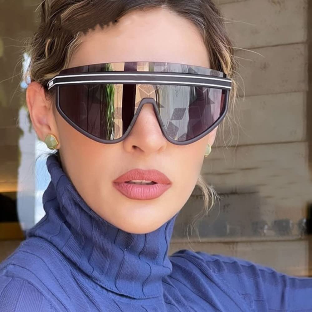 Jednoczęściowe okulary przeciwsłoneczne dla kobiet w stylu Vintage Oversize pół ramki w paski okulary przeciwsłoneczne męskie odcienie szampańskiej czerni