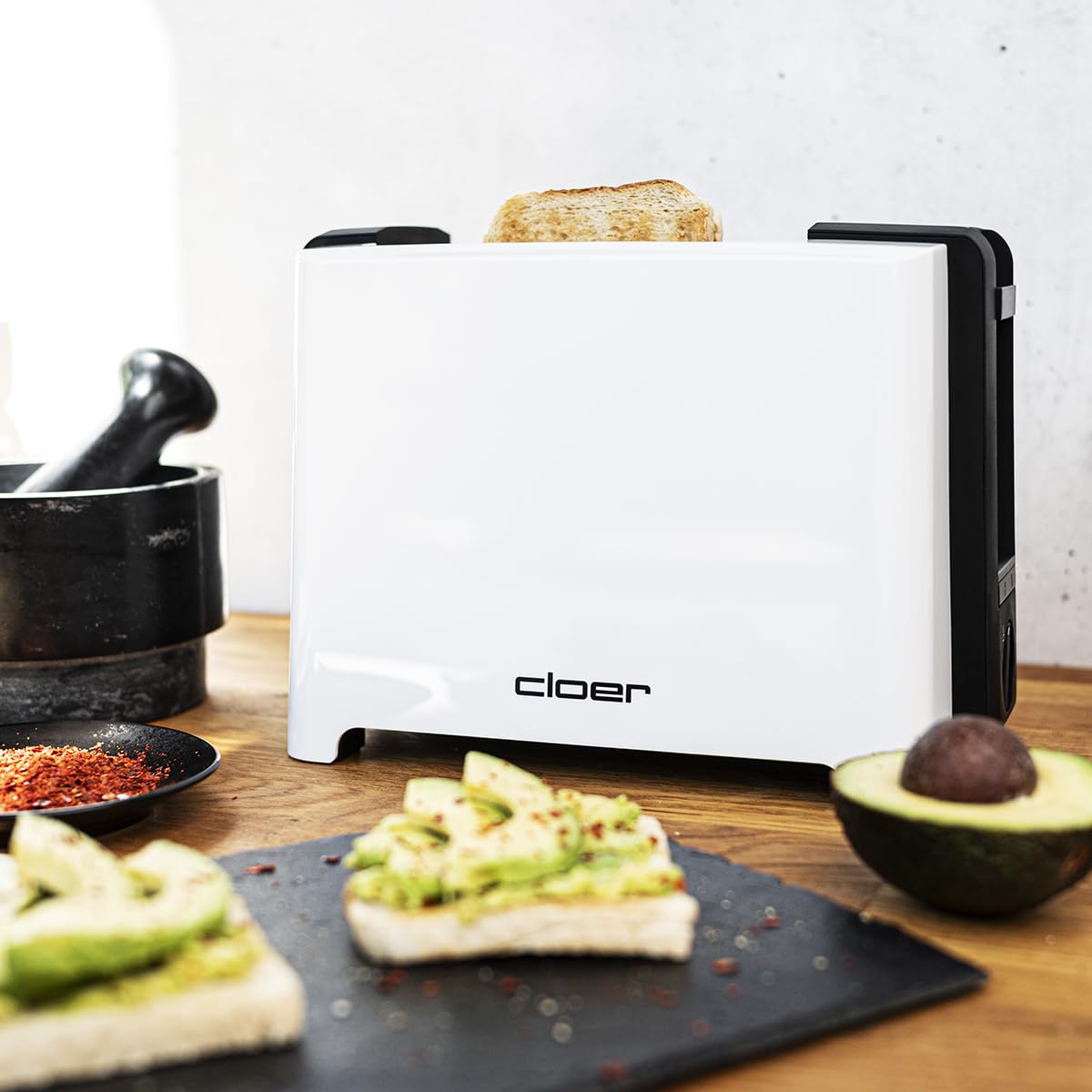 Cloer 3531 Tostapane Full-Size per 2 Fette XXL, 750-900 W, funzione toast-check, scaldapanini integrato, funzione di scongelamento, funzione di sollevamento, bianco
