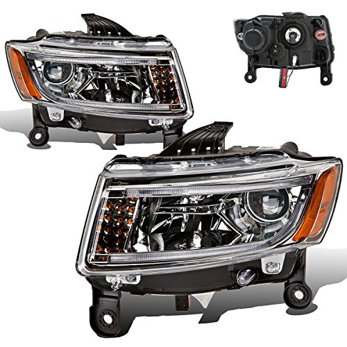 SPPC Chrome Projector Plank Style Headlights Assembly for Jeep Grand Cherokee - (Pair) Driver Left and Passenger Right Side Replacement Headlamp