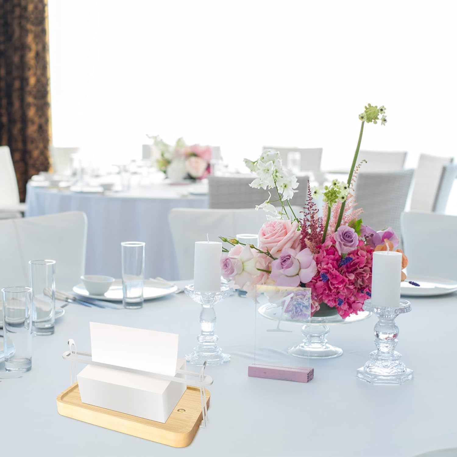 Napkin Holder for Table,Pine Wood W Stainless Steel Napkin Dispenser,Napkin holders with Weighted Center Bar for Kitchen,Bar Cocktail Paper Towel Napkin Holder Flat