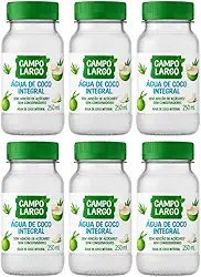 Água de Coco Integral Campo Largo 250ml – Kit com 6 Unidades | 100% Natural | Sem Conservantes | Hidratação e Reposição de Eletrólitos