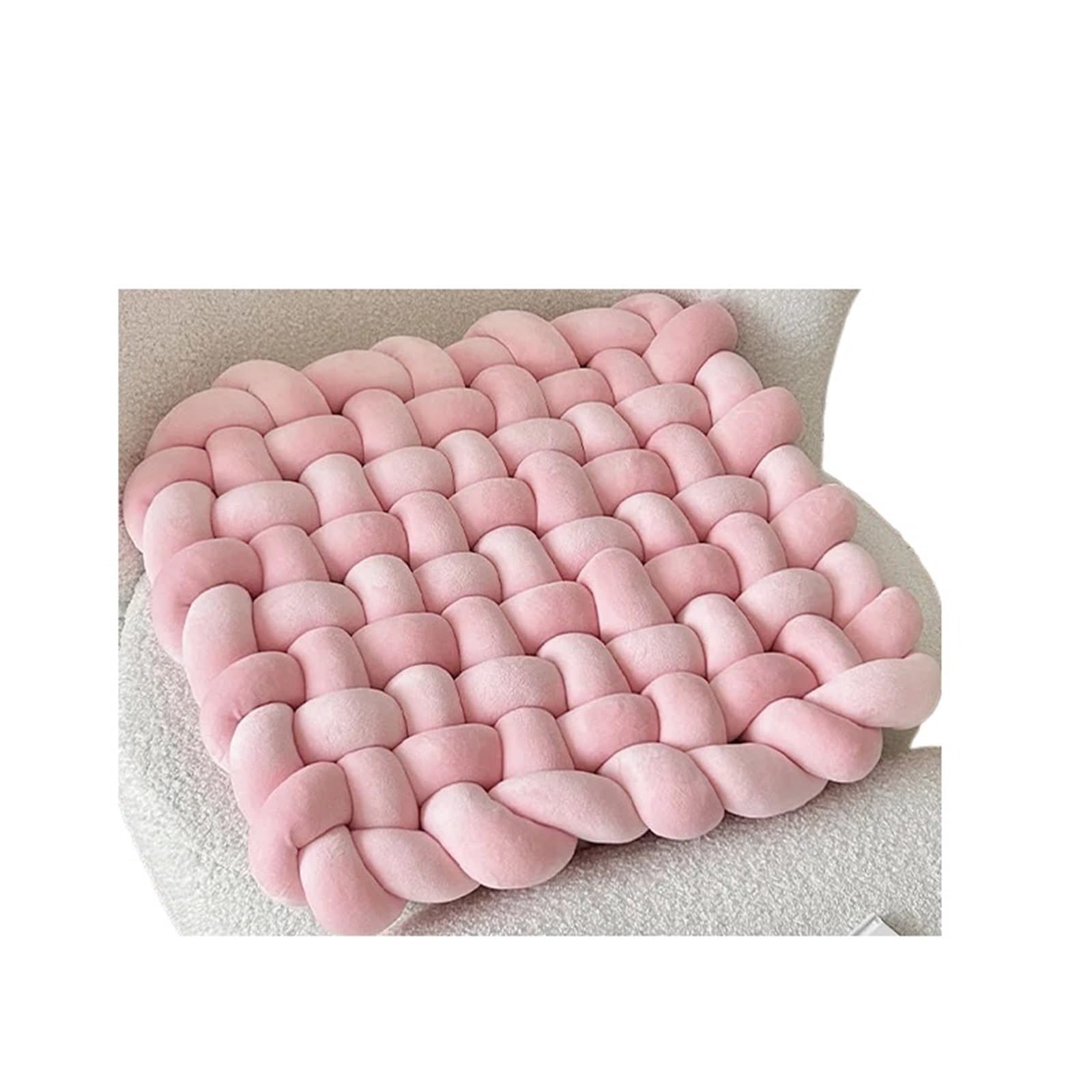 Poduszka Knot Ball, Ręcznie tkana poduszka wiązana Różowa, Ciemnoszara 48x48x7cm(Pink)