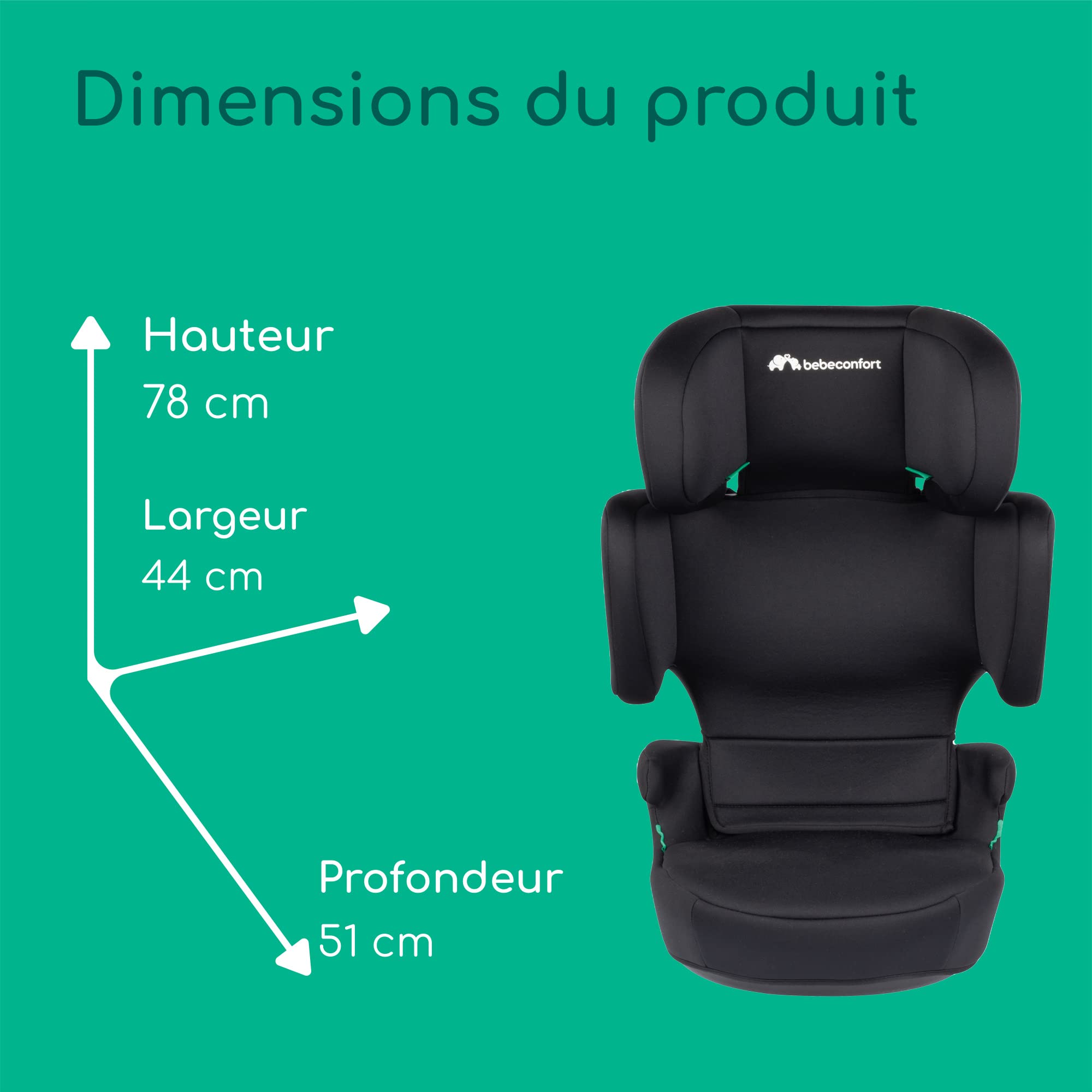 Bebeconfort Road Safe i-Size, Siège auto réhausseur, i-Size, Installation avec la ceinture de sécurité, de 3 ans et demi jusqu'à 12 ans, 15-36 kg, 100-150 cm, Full Black