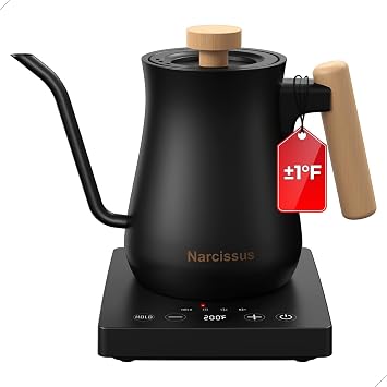 Narcissus P901 Gooseneck Electric Kettle with ±1℉ Temperature Control Function, 1200 Watt Rapid Boiling in 5 Mins, Max 6 Hour