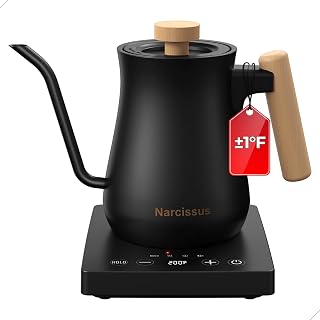 Narcissus P901 Gooseneck Electric Kettle with ±1℉ Temperature Control Function, 1200 Watt Rapid Boiling in 5 Mins, Max 6 Hours Keeping Warm, 304 Stainless Steel Interior, BPA Free, Black - Amazon product rated Grade B
