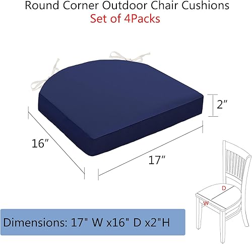 Miniatura 5 de Sqodok Juego de 4 cojines para sillas de exterior, cojines de asiento impermeables para sillas de comedor, cojines de sillas de esquina redondos