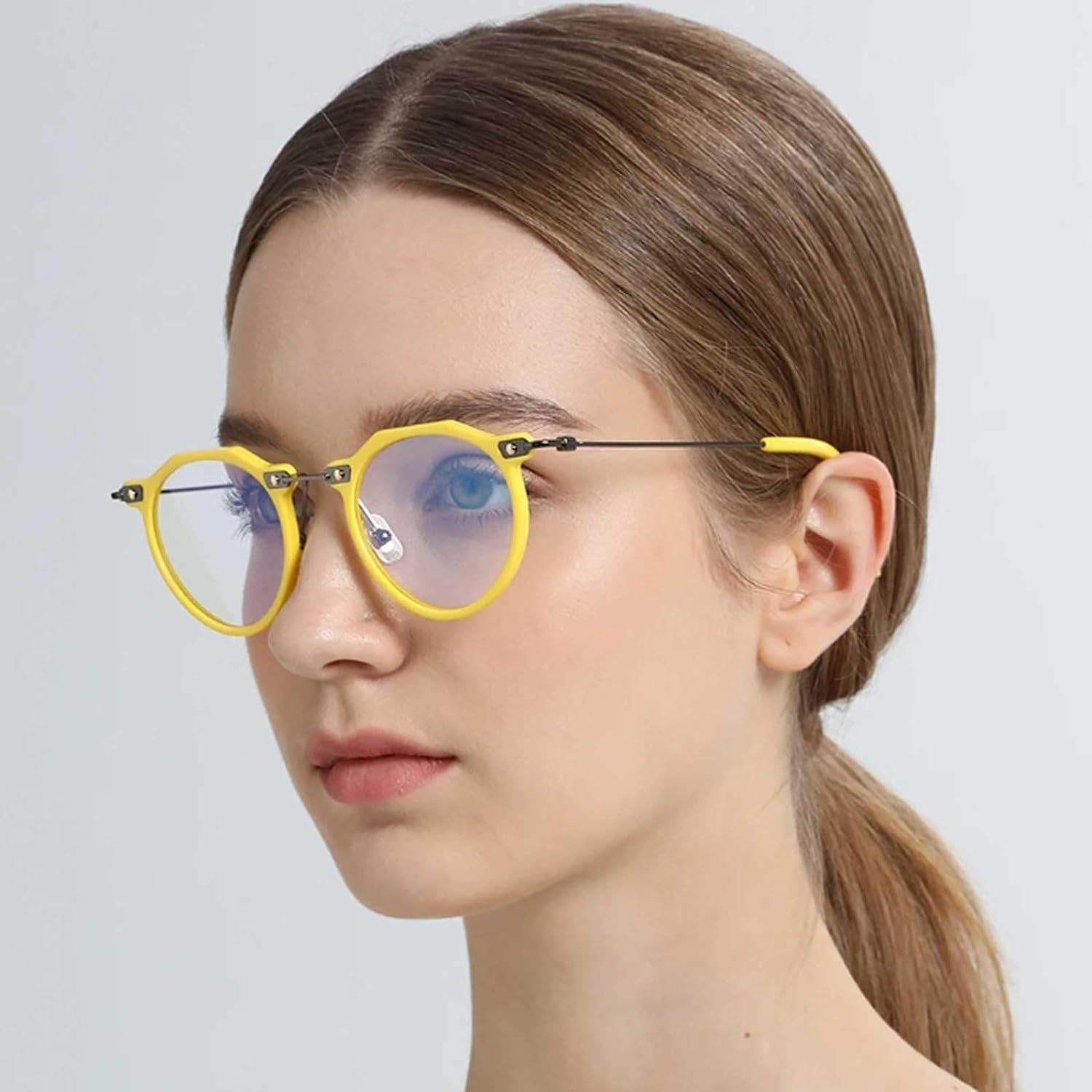 Okrągłe Oprawki Do Okularów Z Octanu I Tytanu Damskie Wielokątne Oprawki Do Okularów Stylowe Przezroczyste Męskie Oprawki Do Okularów, Yellow
