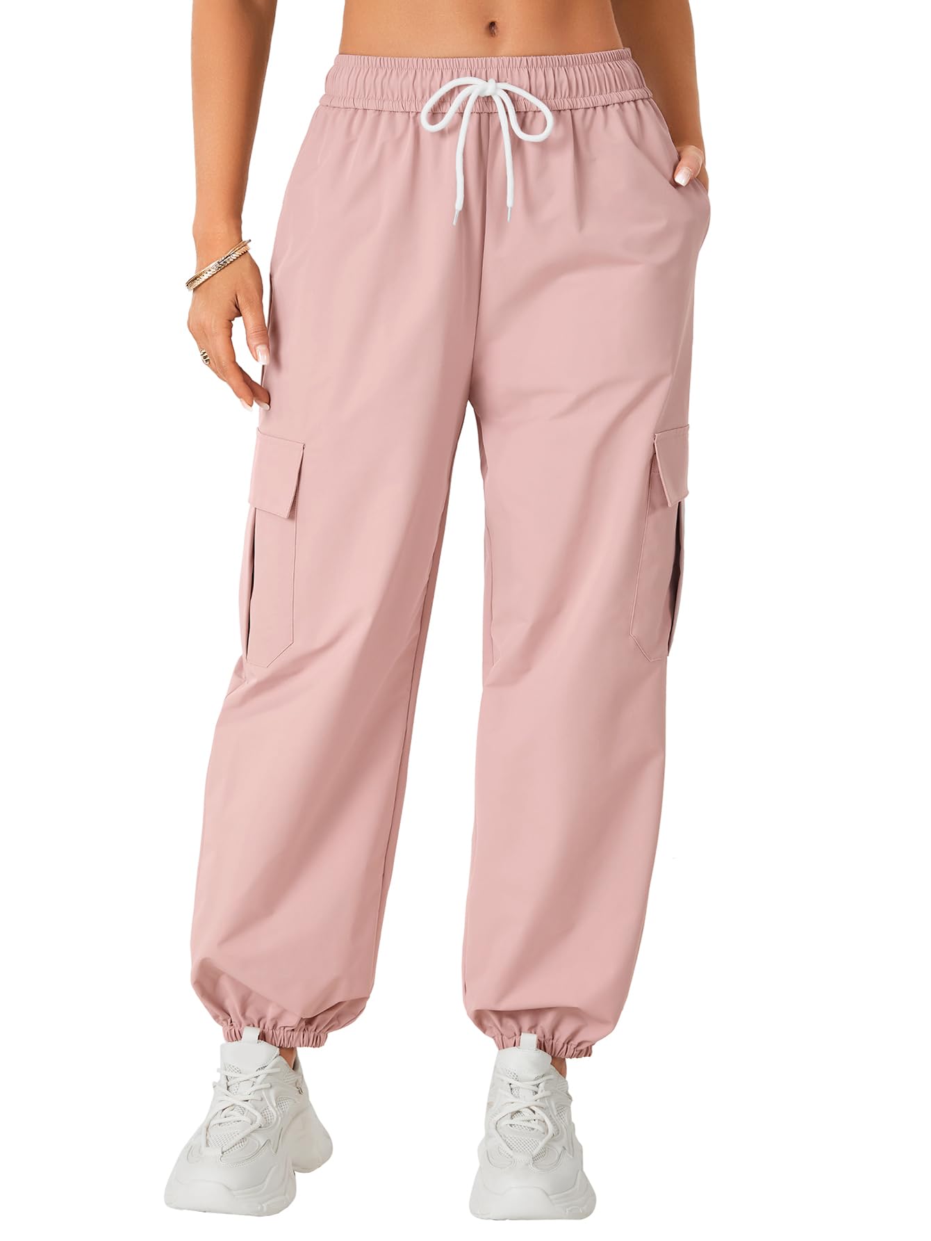 Vrtige Womens Cargo Joggers Pants Baggy Drawstring Parachute High Waisted Pants with Pockets