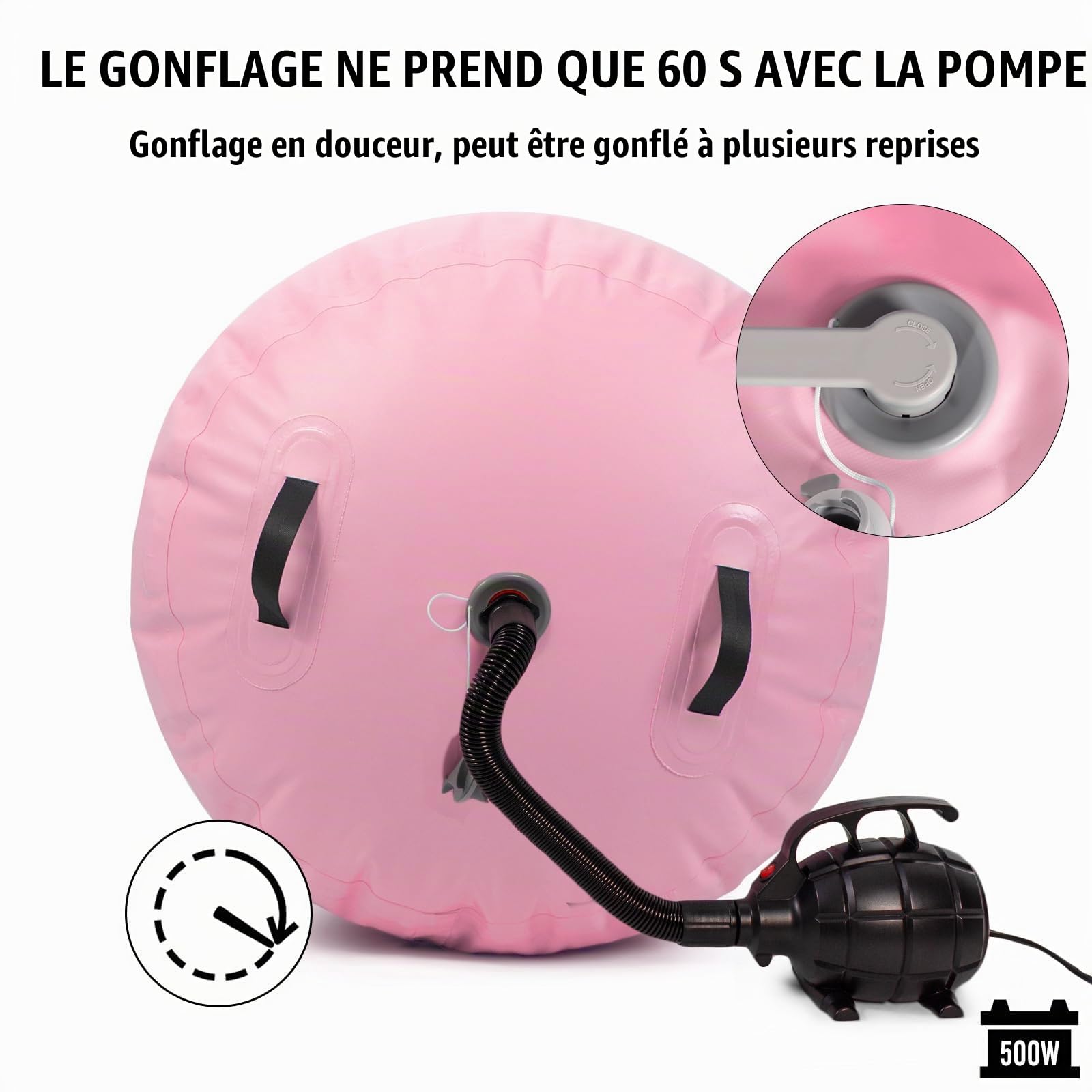 Todeco Air Roller 120x75cm Gonflable Rouleau d'Air, Cylindre de Gymnastique, Barrel Gymnastique Tumbling, Tapis de Gymnastique, Rose