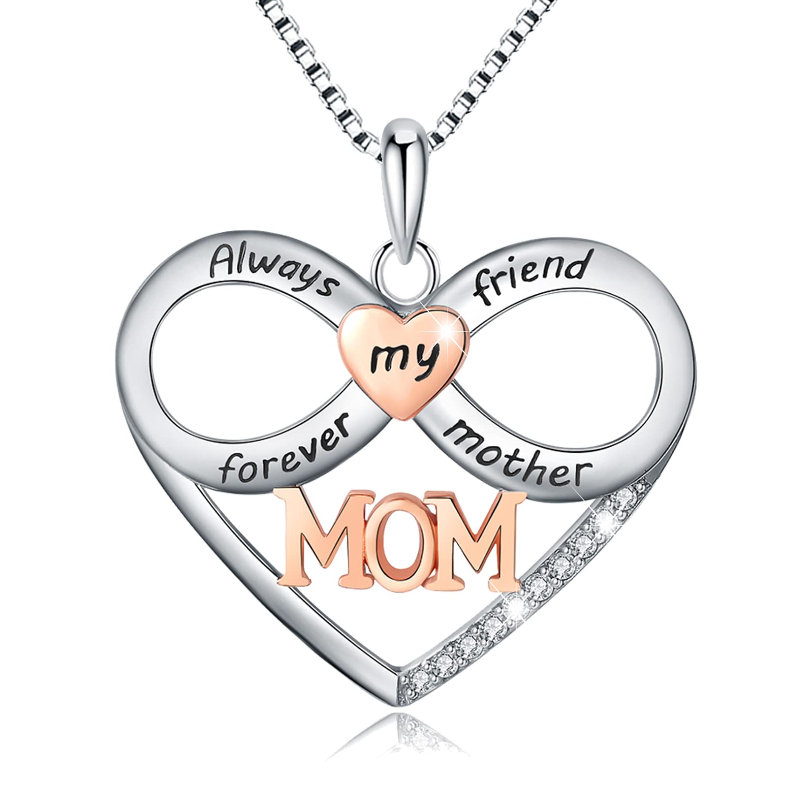 Mom Necklace S925 Sterling Silver Always My Mother Forever My Friend Love Heart Butterfly Pendant Necklaces Jewelry Gifts for Mom Grandmother Nana