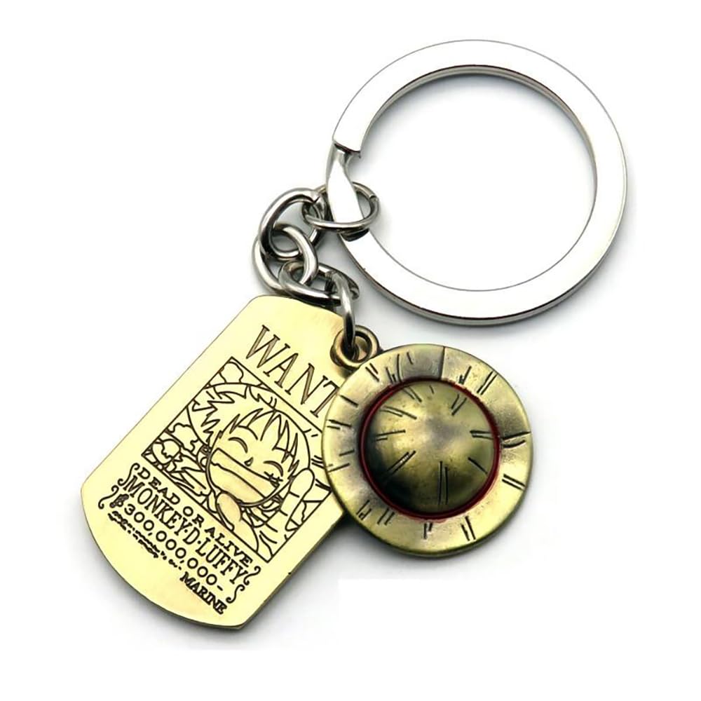 Luffy - Llavero de bronce con diseño de dibujos animados de anime para cosplay, sombrero de paja, colgante de esqueleto, regalo para adultos, niños, Halloween, carnaval, marrón, Talla única