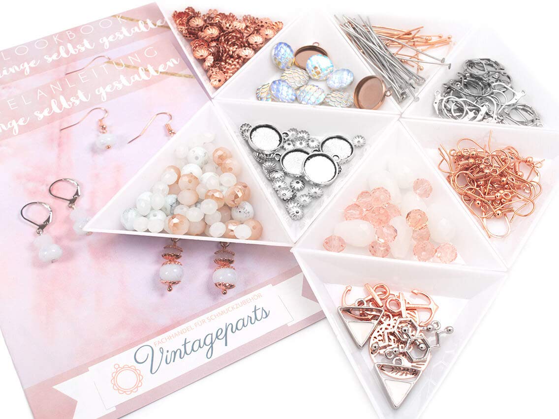 Vintageparts Set Luise Fai Da Te Per 30 Paia Di Orecchini, Oro Rosa E Platino, Con Istruzioni, Per Bomboniere E Feste