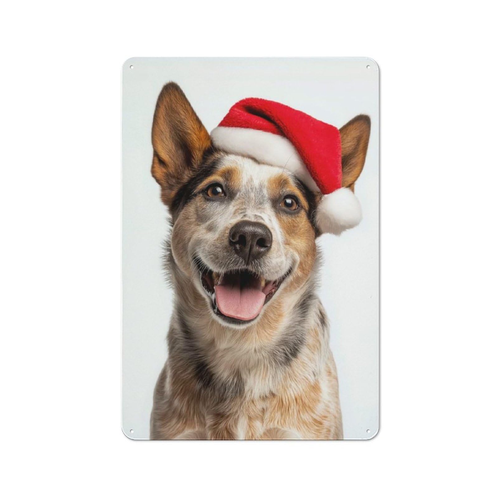 Junmoney Australian Cattle Dog With Santa Hat Printed Metal Sign 30X20cm For Café Or Restaurant, For Hospitality Interior Collectors
