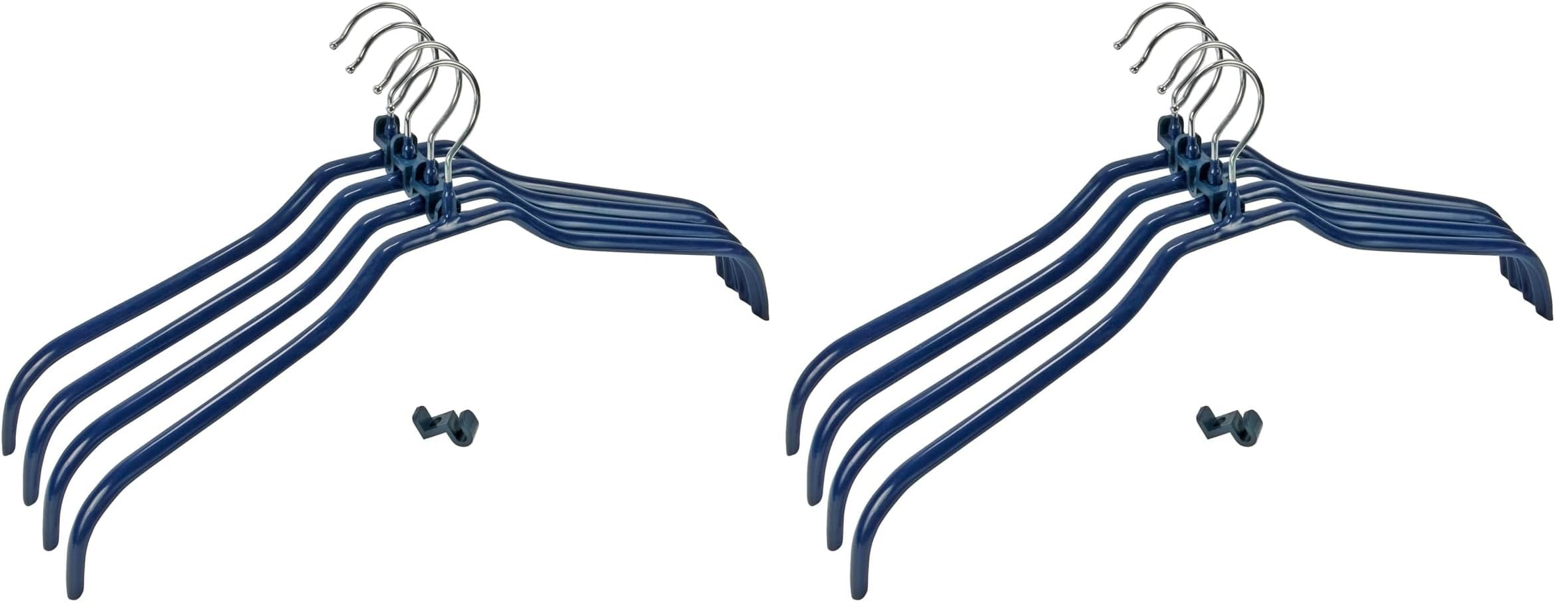 WENKO Set appendini Multi 4+4 - appendini, con rivestimento antiscivolo, unisciappendini, Metallo cromato, 42 x 19 x 1 cm, Argento lucido (Confezione da 2)