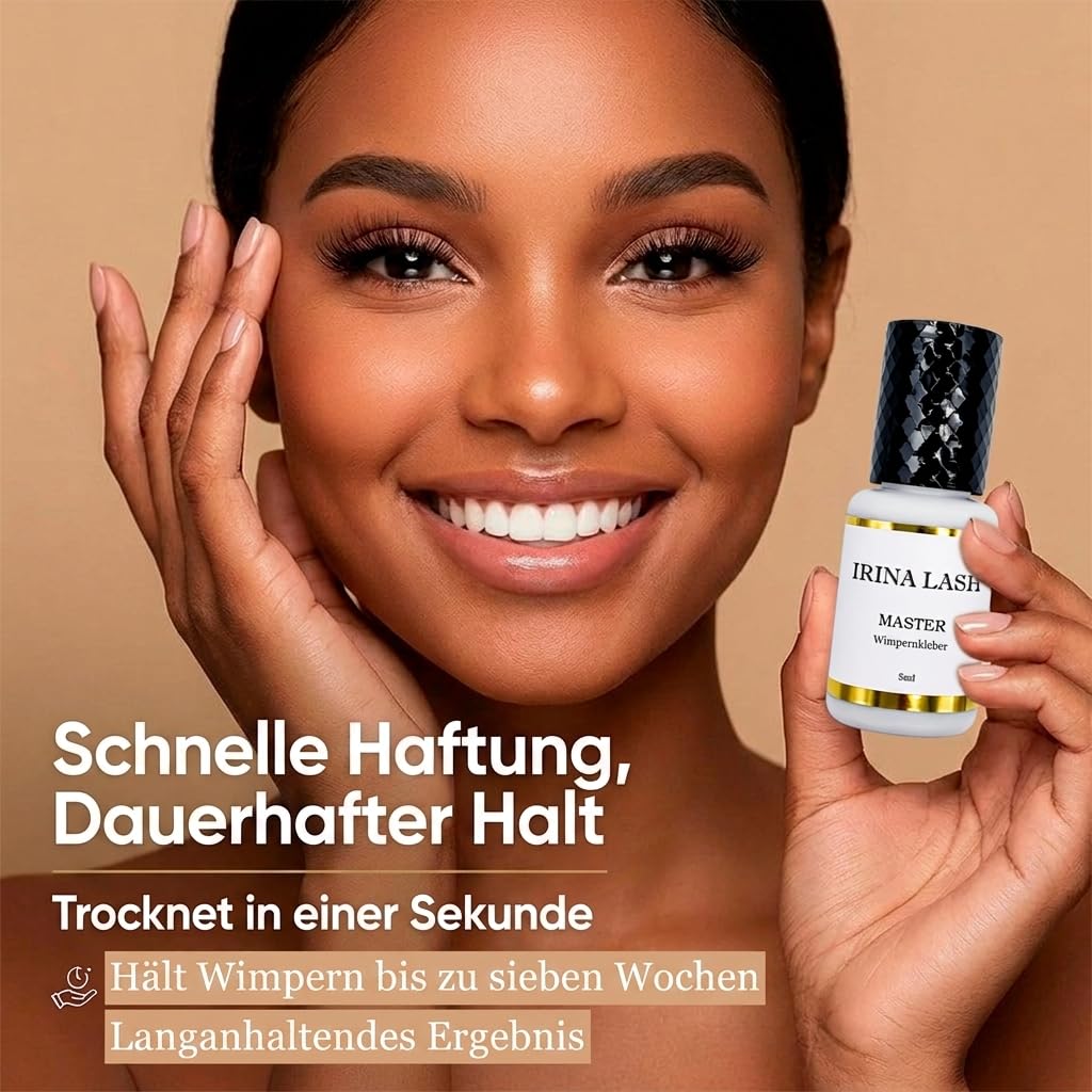 Haar zu Haar Wimpernkleber Volumen Master, Zulassung im Gesundheitswesen, Schnelles Trocknen in 1 Sek., hält 7 Wochen, 5 ml schwarz für Verlängerungen - Irina Lash