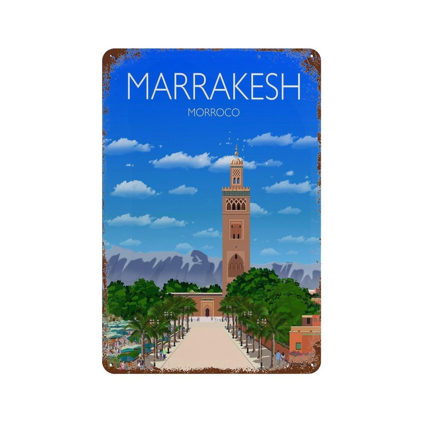 xiaoxiaoshen Travel of Marrakesh Morocco Cityscape Wall Decor Art Metal Tin Poster Modern Home Decor Art Home Bar Shop Decorations Vintage Sign 30x20cm