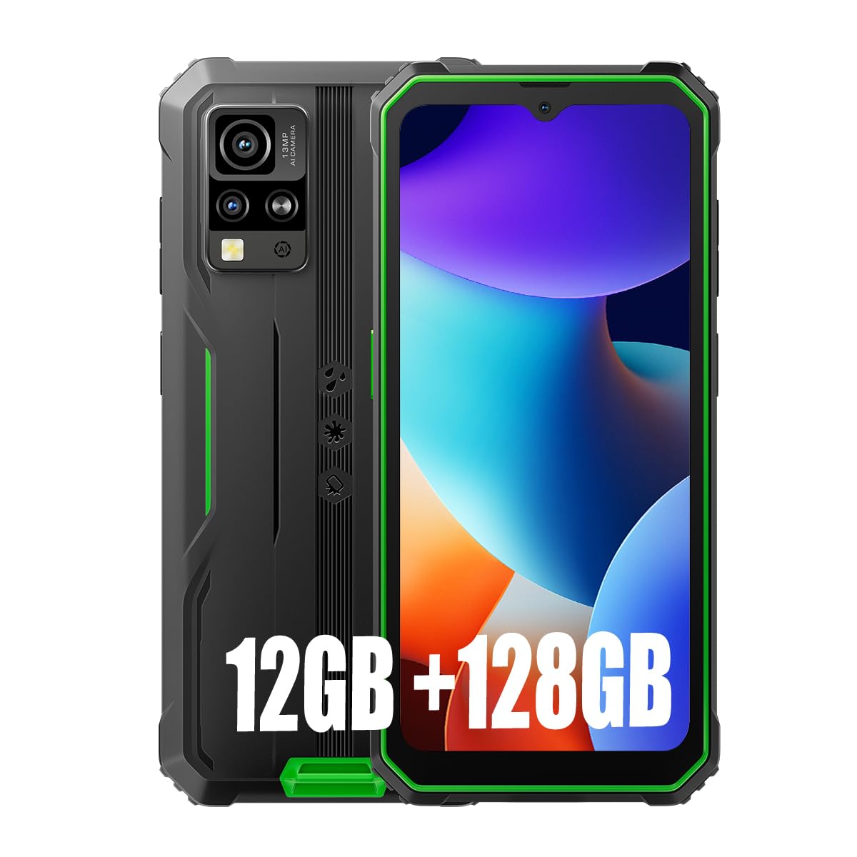Blackview BV4800 Pro Smartphone Rugged(2025) 12GB+128GB/2TB TF, 6,56" HD+,16MP+8MP/Fingerprint/Face ID/Vetro Corning/OTG/GPS/IP68 IP69K/FM/4G Dual SIM Telefono Indistruttibile (Verde)
