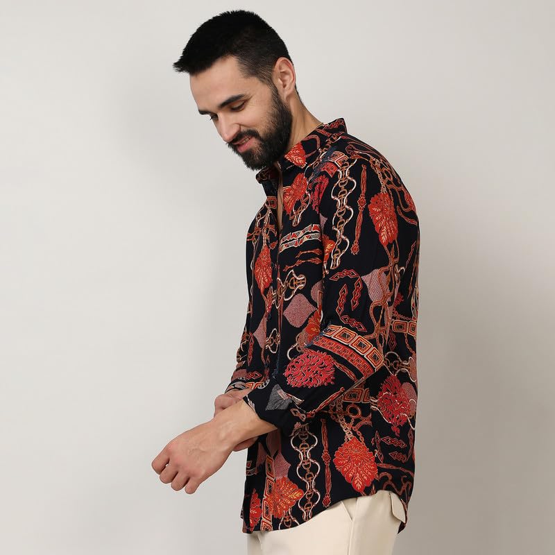 Image of CAHOOT Men's Self-Design Striped Shirt for Casual Wear | Spread Collar | Long Sleeve | Button Closure | Shirt Crafted with Comfort Fit for Everyday Wear