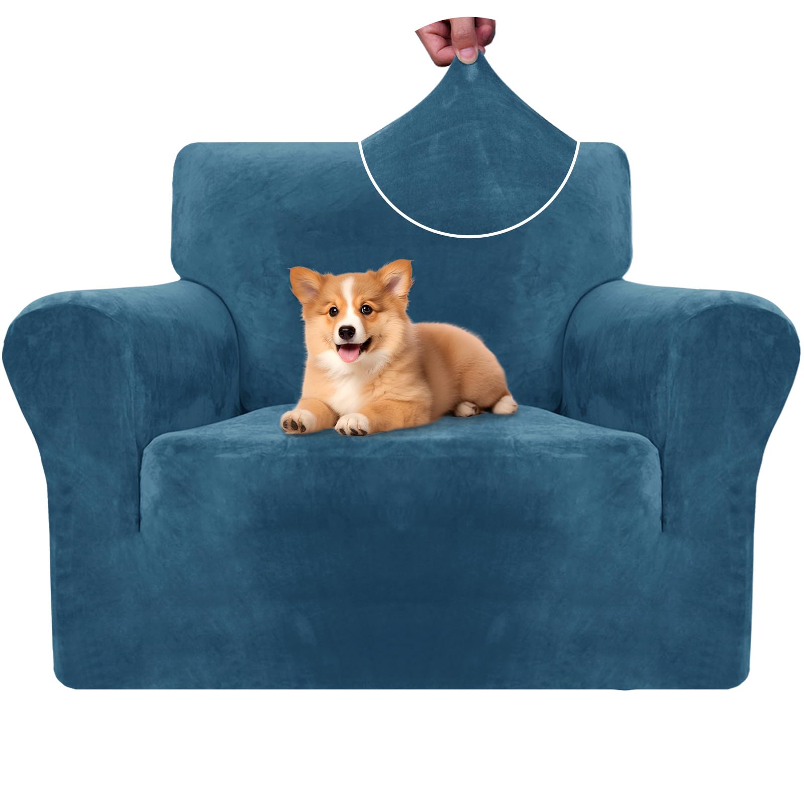 CYCMACO Funda Sofa Terciopelo 1 Plaza, Fundas para Sillones Ajustables con Reposabrazos, Fundas para Sofa Elasticas, Universal Fundas De Sofa Anti Gatos, Sofa Cover Antideslizante, Azul Peacock