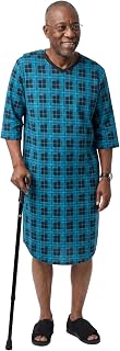 Silverts Men's Adaptive Open Back Flannel Gown, Assisted Dressing Nightgown