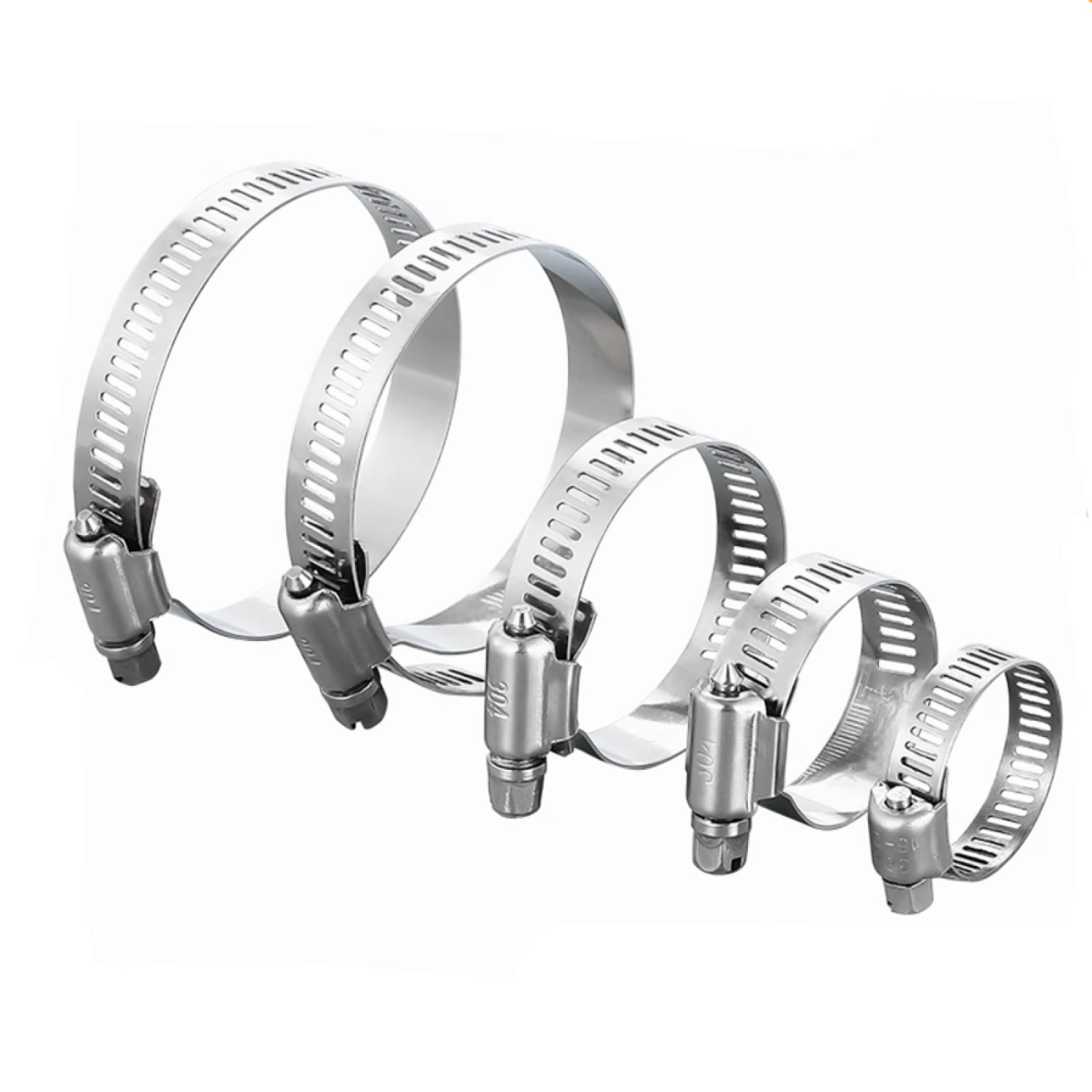 Abrazaderas de manguera de acero inoxidable de 8 mm a 84 mm, ajustables, para tubería de agua, con engranaje triple, para tubo de combustible, con resorte y clip fijo (59-82 mm, 10 unidades)