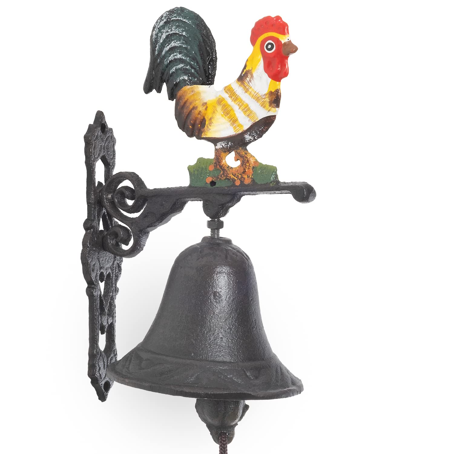 Moritz Campanello per porta a forma di gallo, giallo, da parete, in ghisa, rustico, design antico, stile retrò, piccolo