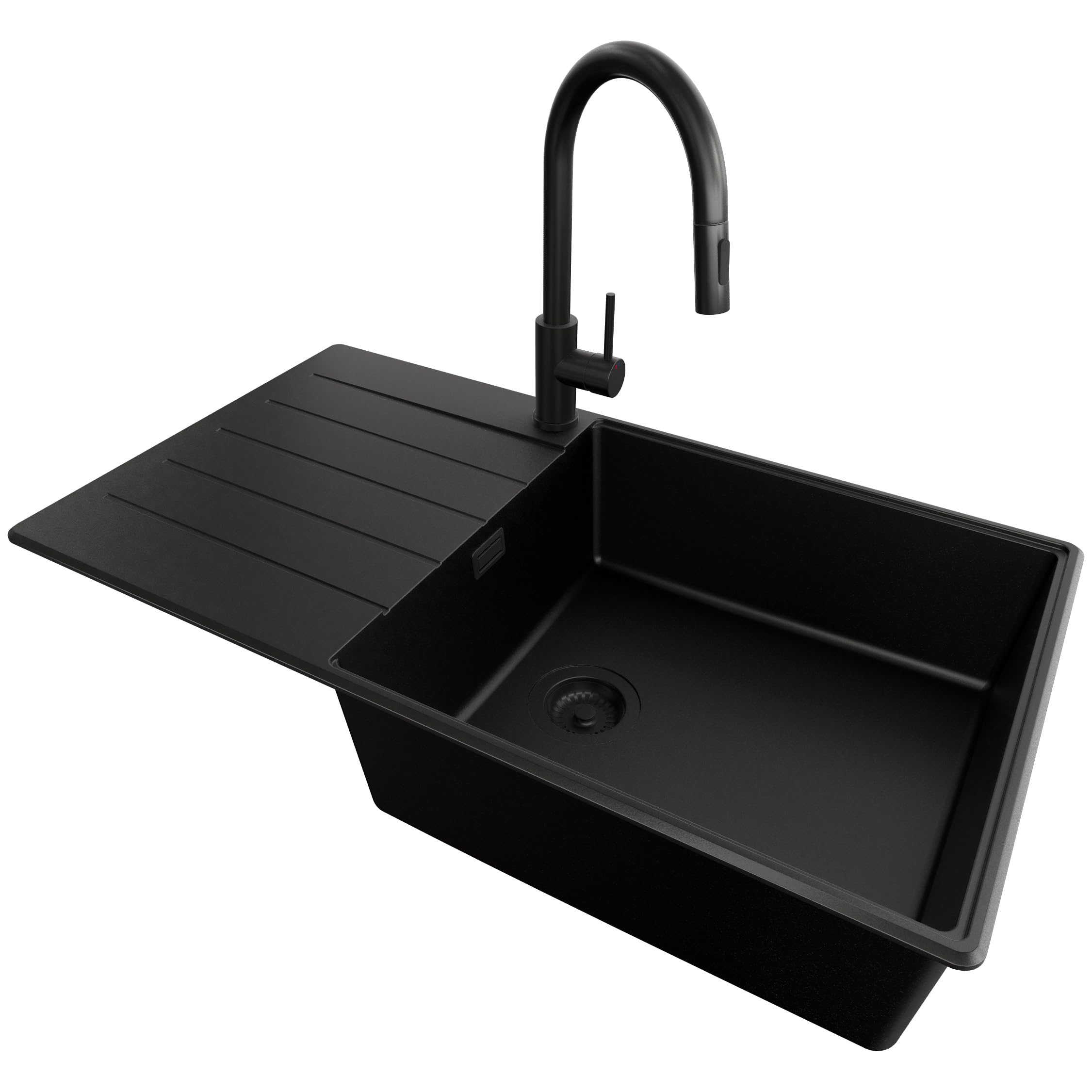 PRIMAGRAN Evier Cuisine en Granit au Meuble 60cm + Robinet, 90x50cm