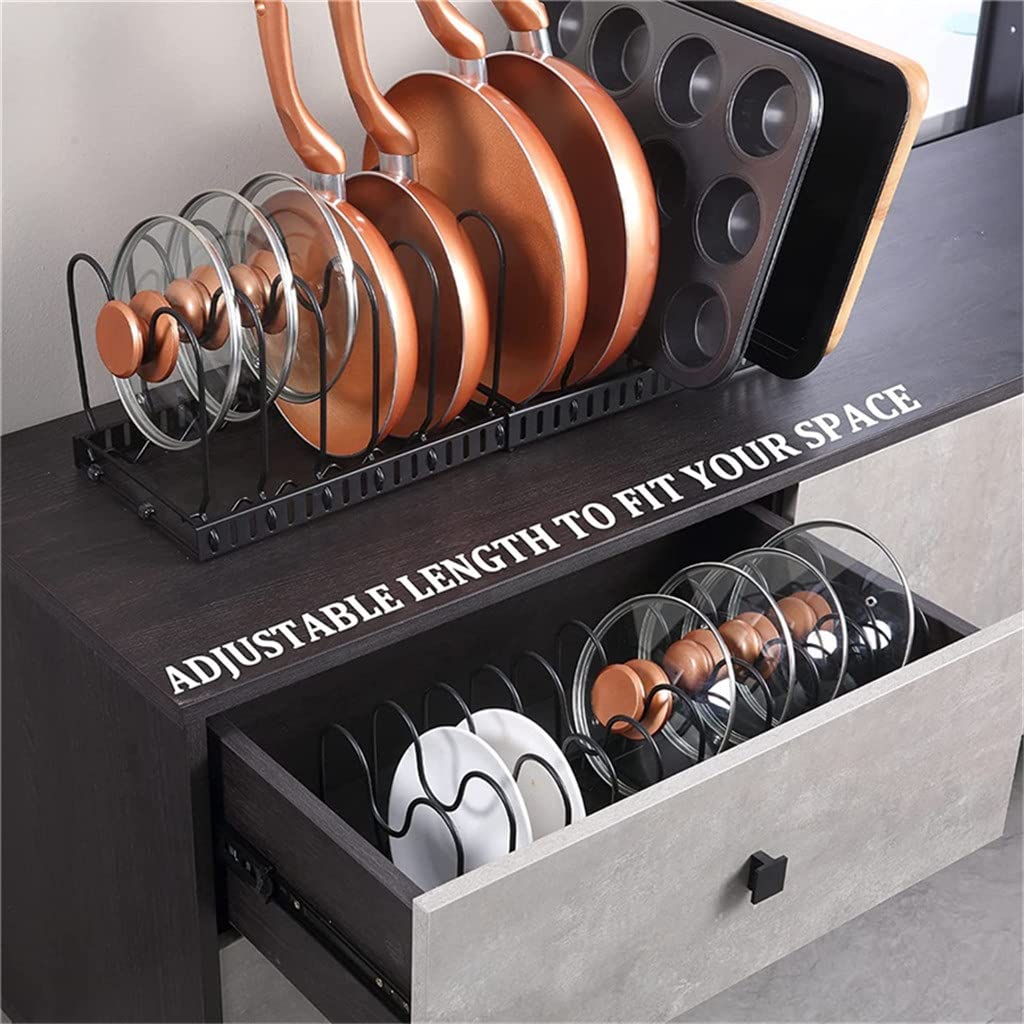 Organizzatore per pentole e padelle per armadietto da Cucina, Porta pentole, Coperchio, Organizer, 10 divisori, Set di Accessori da Cucina