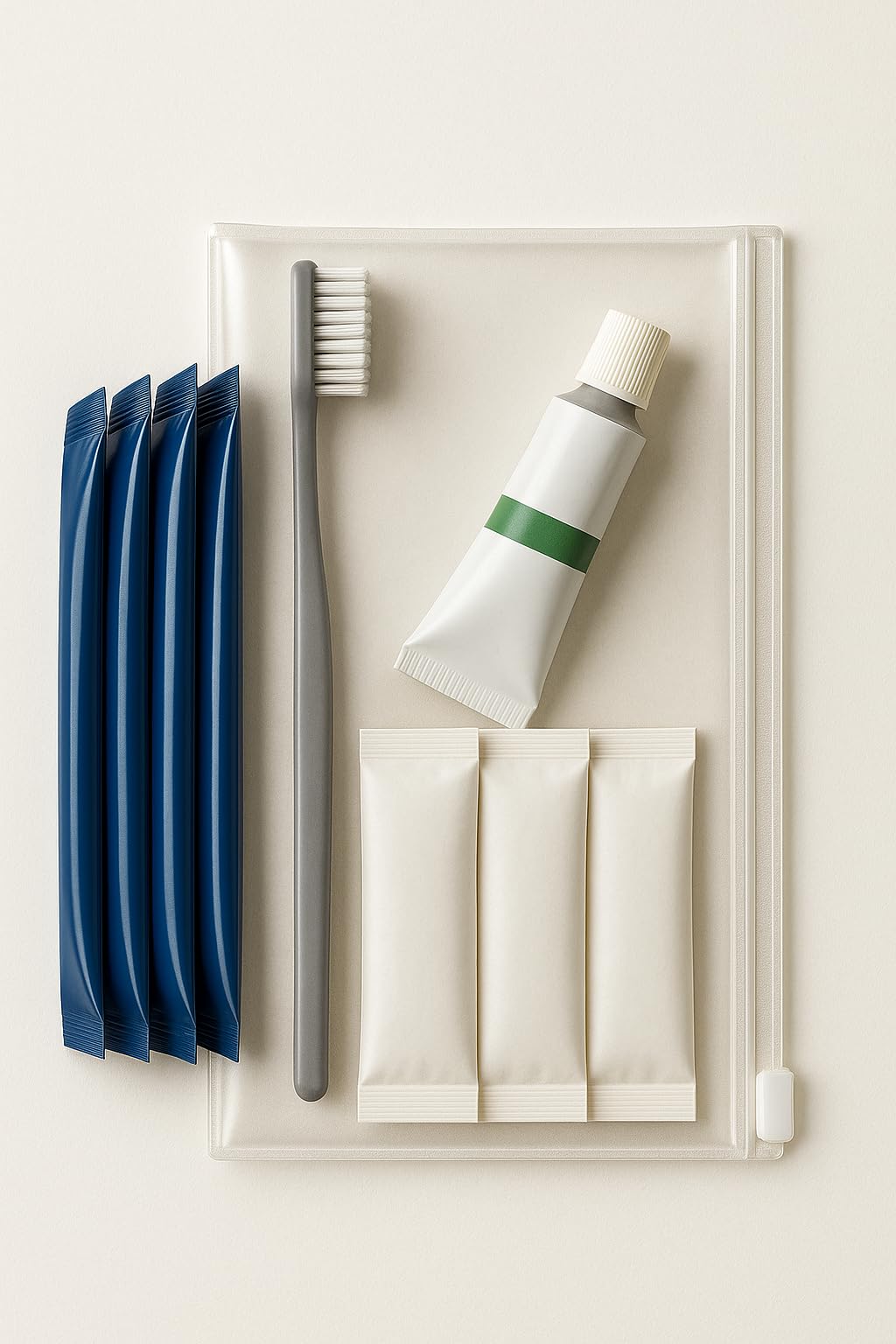 Travel Dental Care Kit with Toothbrush Toothpaste Floss Picks Mouthwash Packets - Portable Hygiene Set for Office Gym