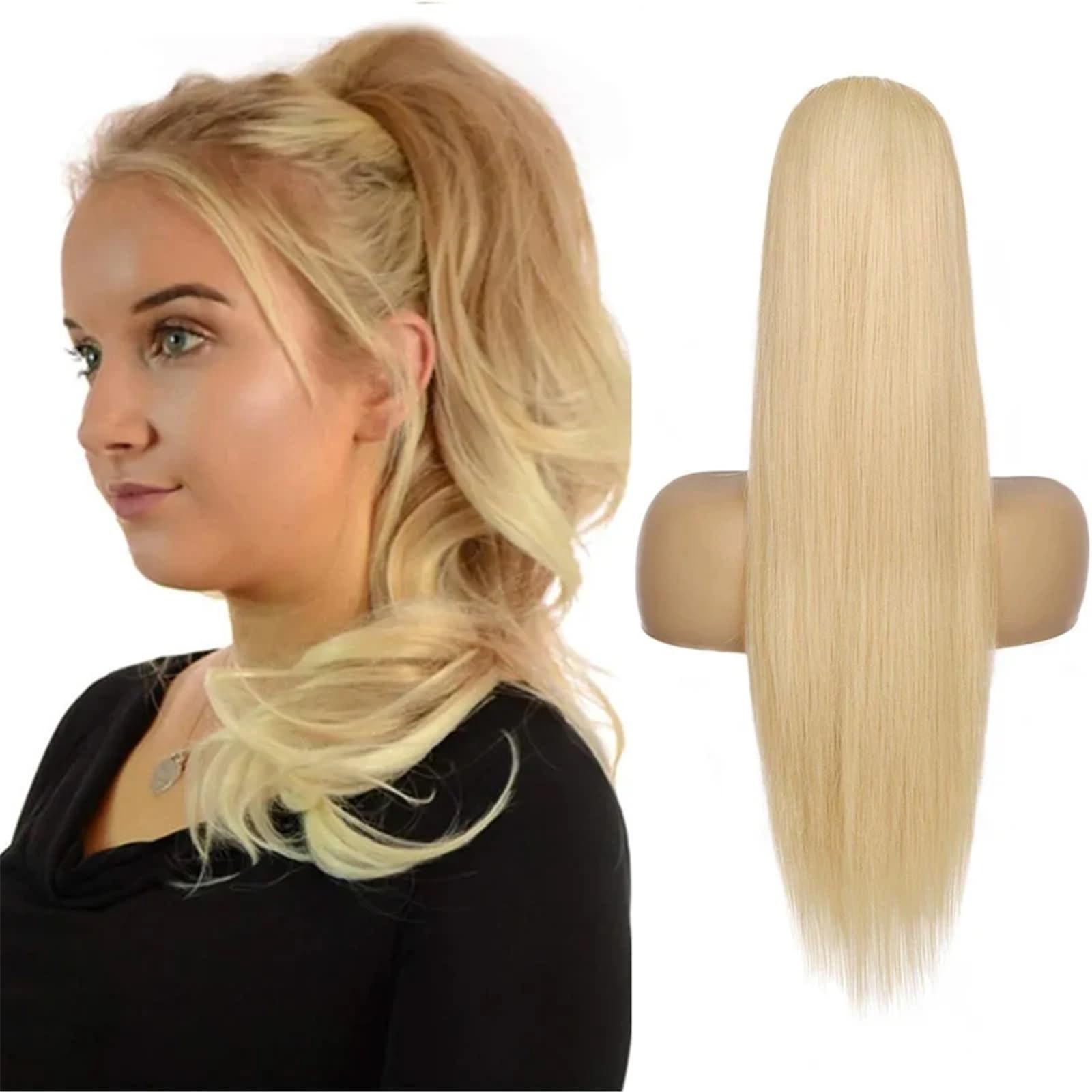 Natural Extensión de cola de caballo rubia con cordón, 100% cabello natural for mujer #613 Aspecto perfecto(16inches)