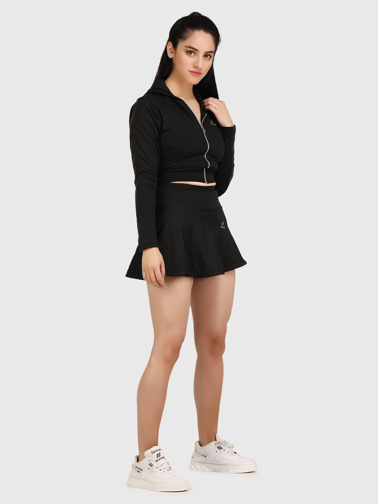 RAXEDO Mid-Waisted Black Sport Skirts for Women | Comfortable Athletic Wear for Gym & Outdoor Activities | Cotton Lycra Fabric (Small) - Image 2 thumbnail