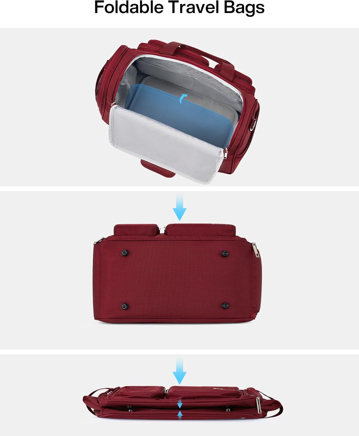 MILADA Underseat Carry On Luggage Bags for Travel Lightweight Foldable Carry On Bags for Airplanes Small Duffle Bag for Men Women TSA Approved Underseat Bag Travel Tote Bags, Burgundy - Image 8