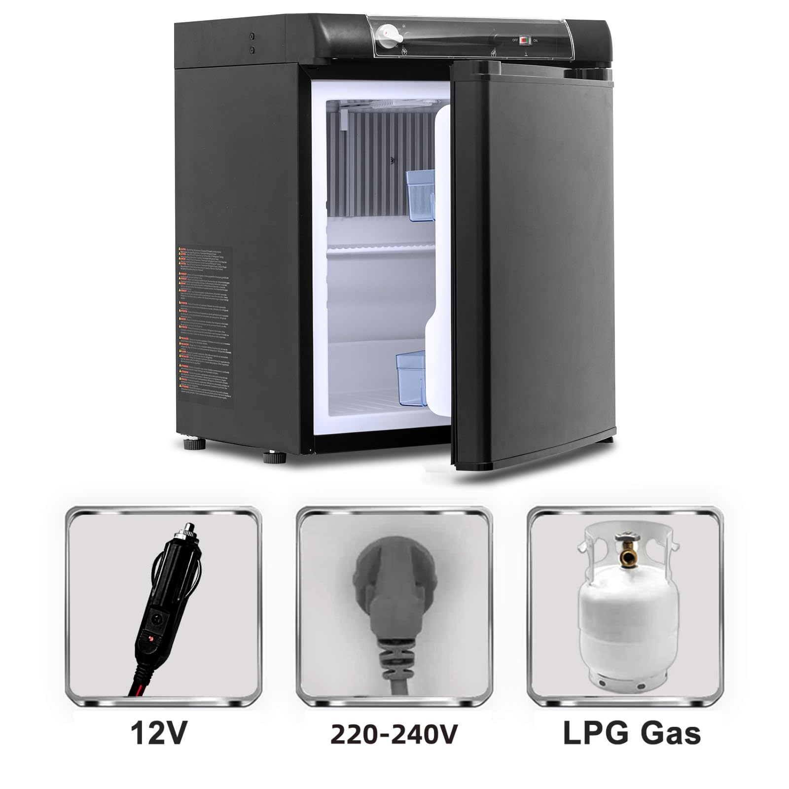 Smad Gas Camping Kühlschrank 40L, 12V 230V Gas, Tragbarer Campervan Kühlschrank für Wohnwagen, LKW, Wohnmobil, Garage, Camping, Reise, Schwarz