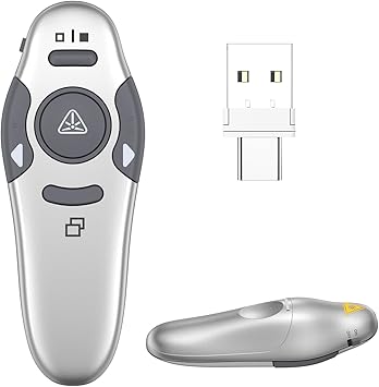QUI Presentation Clicker Wireless Presenter Remote Clicker for PowerPoint Presentation Remote, PowerPoint Slide Advancer for Mac/Windows/Google Slide/Keynote, Silver, A-C